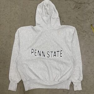 Vintage 90s Champion Reverse Weave Hoodie Gray Penn State Embroidered Logo Sz L